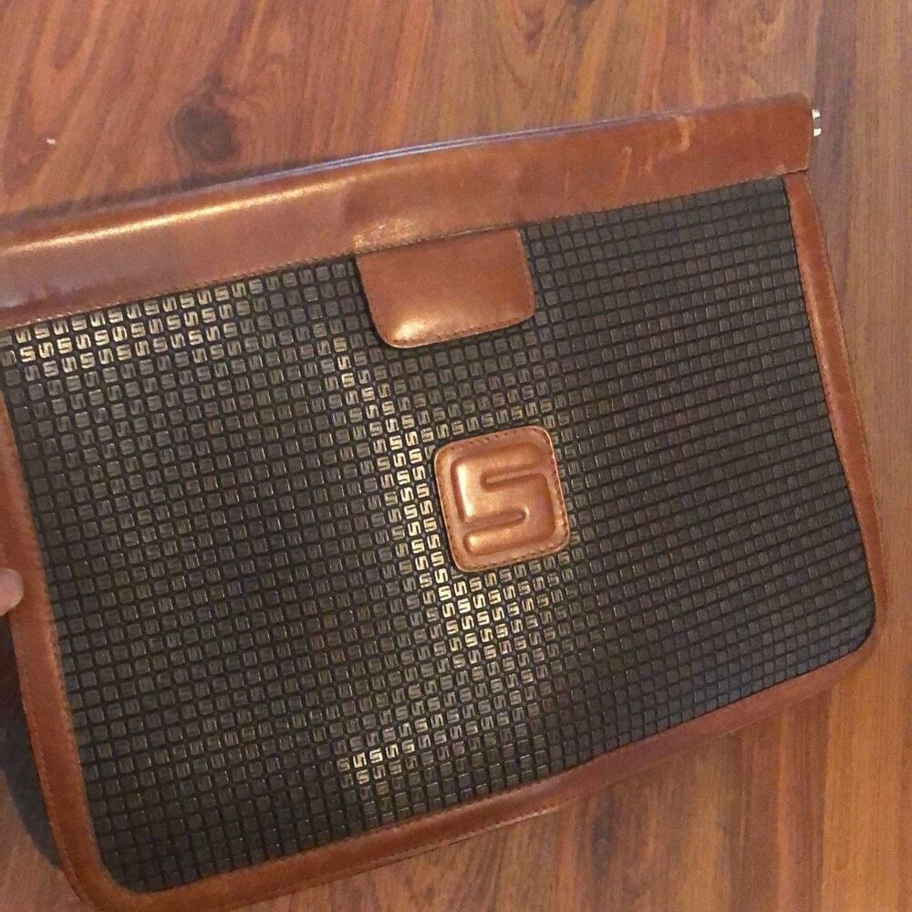 Vintage Stepan 70s 80s leather trim handbag clutch
